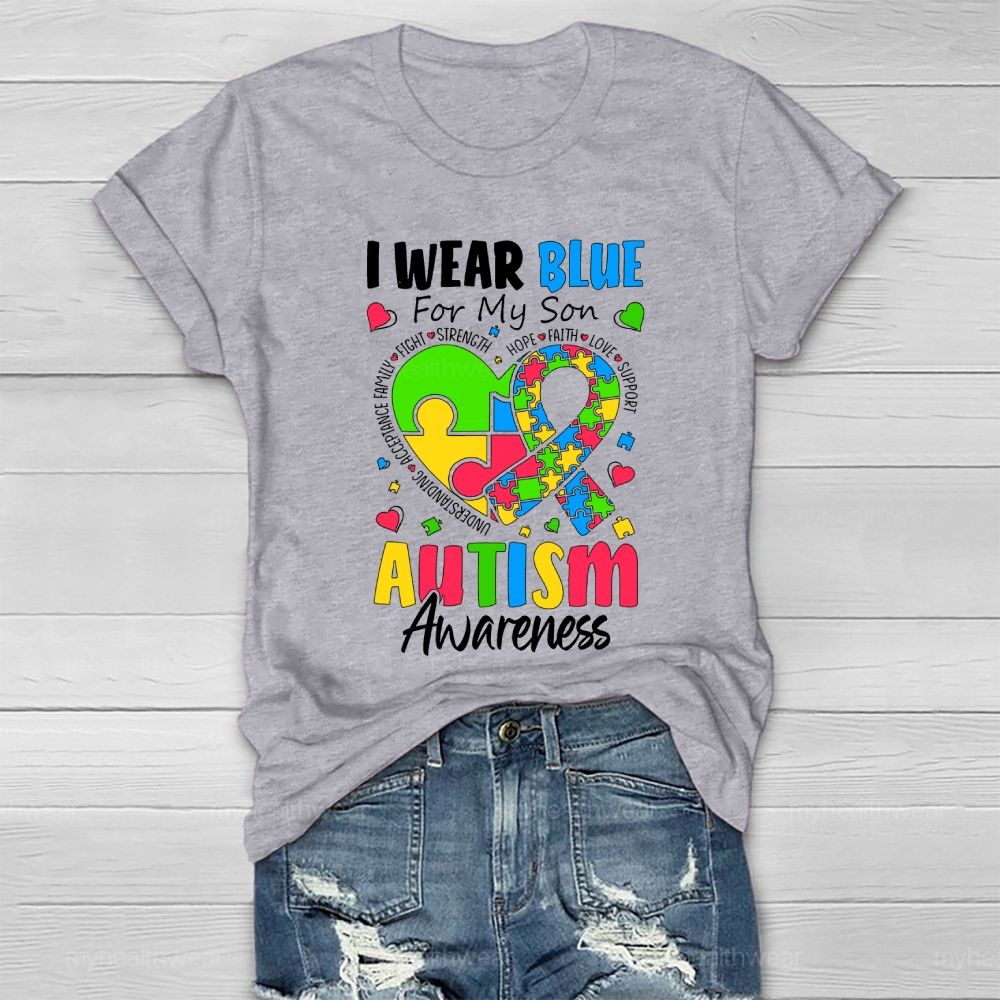 Personalized I Wear Blue For My Son Autism Awareness Healthwear T-shirt