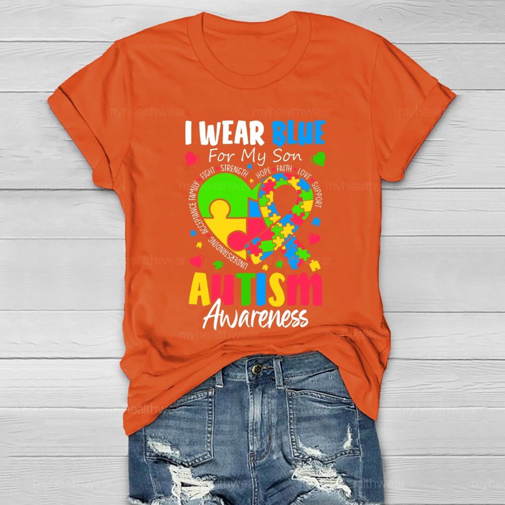 Personalized I Wear Blue For My Son Autism Awareness Healthwear T-shirt