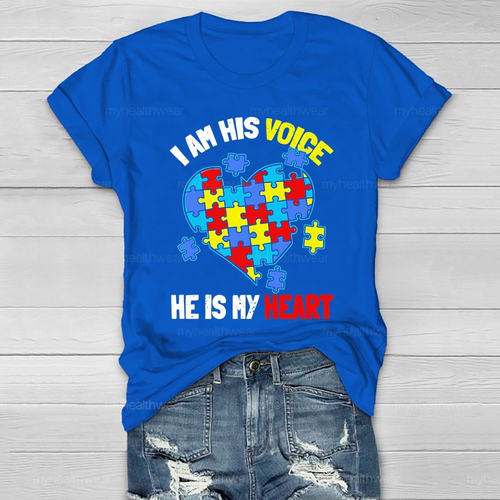 I Am His Voice He Is My Heart Autism Awareness Healthwear T-shirt