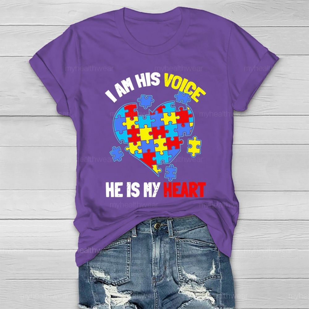 I Am His Voice He Is My Heart Autism Awareness Healthwear T-shirt