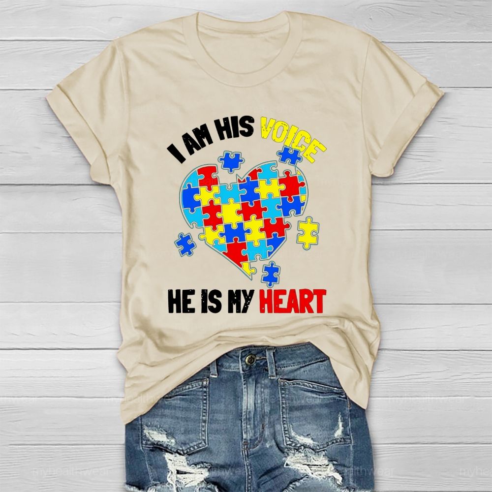 I Am His Voice He Is My Heart Autism Awareness Healthwear T-shirt