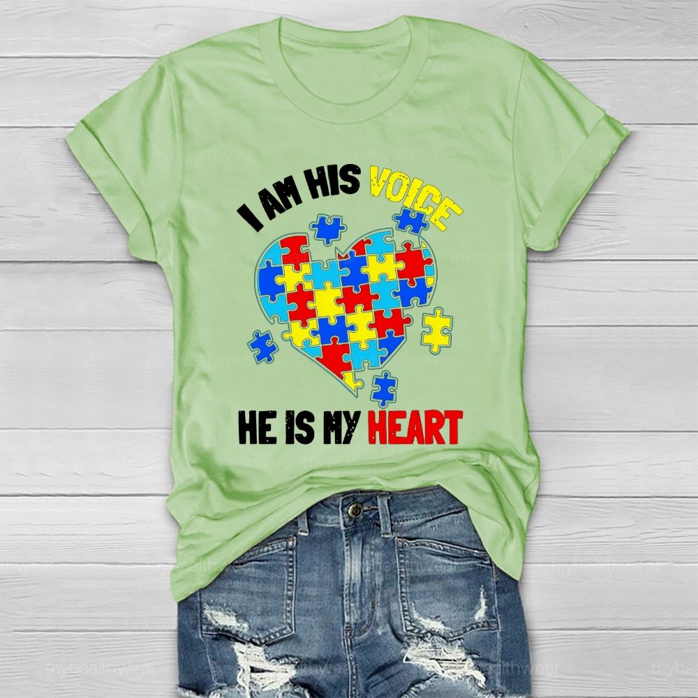 I Am His Voice He Is My Heart Autism Awareness Healthwear T-shirt