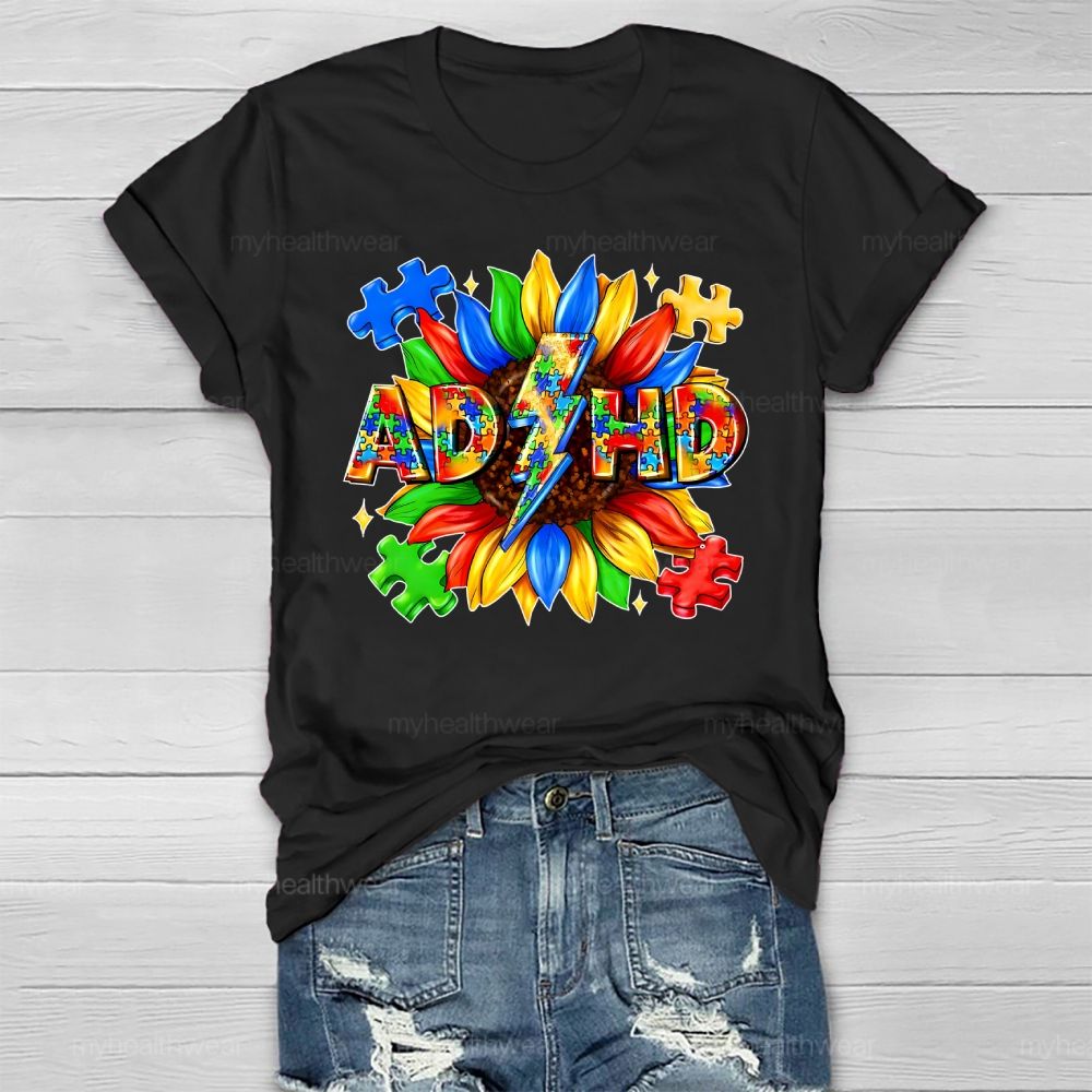 Adhd Puzzle Sunflower Healthwear T-shirt