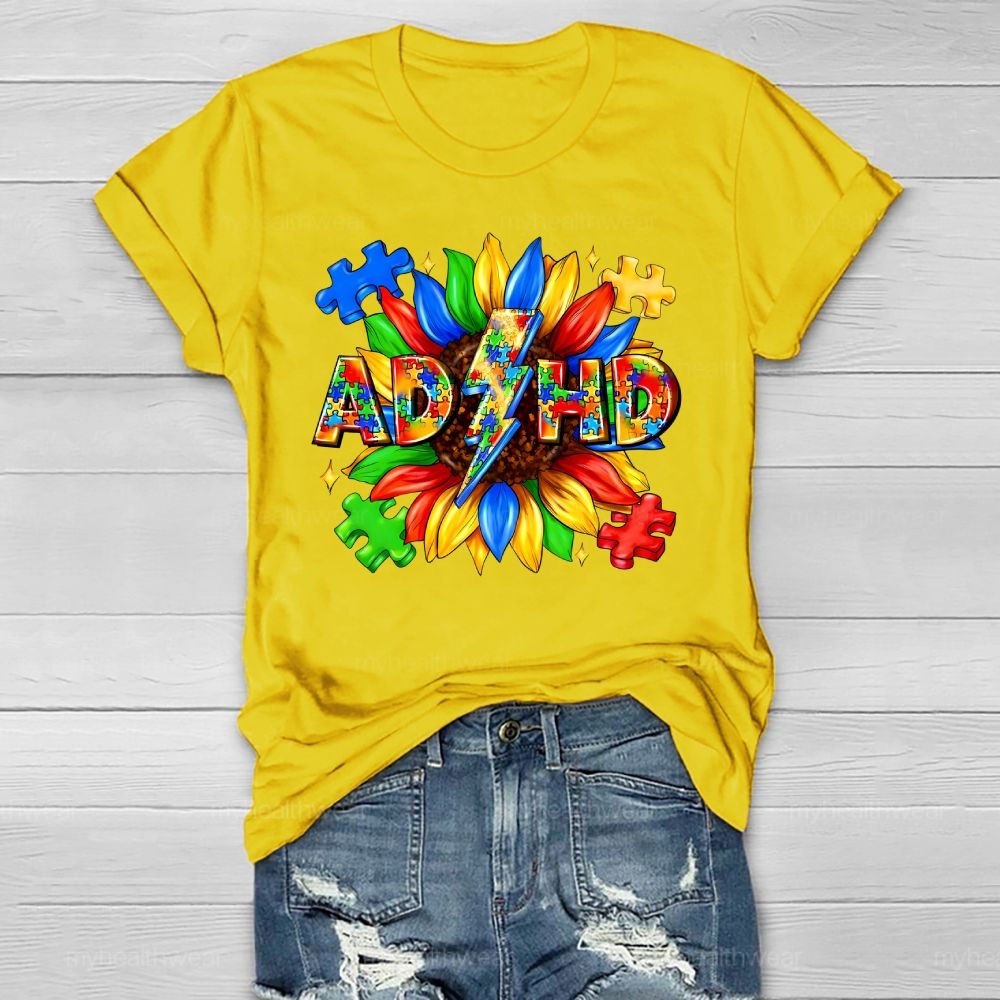 Adhd Puzzle Sunflower Healthwear T-shirt