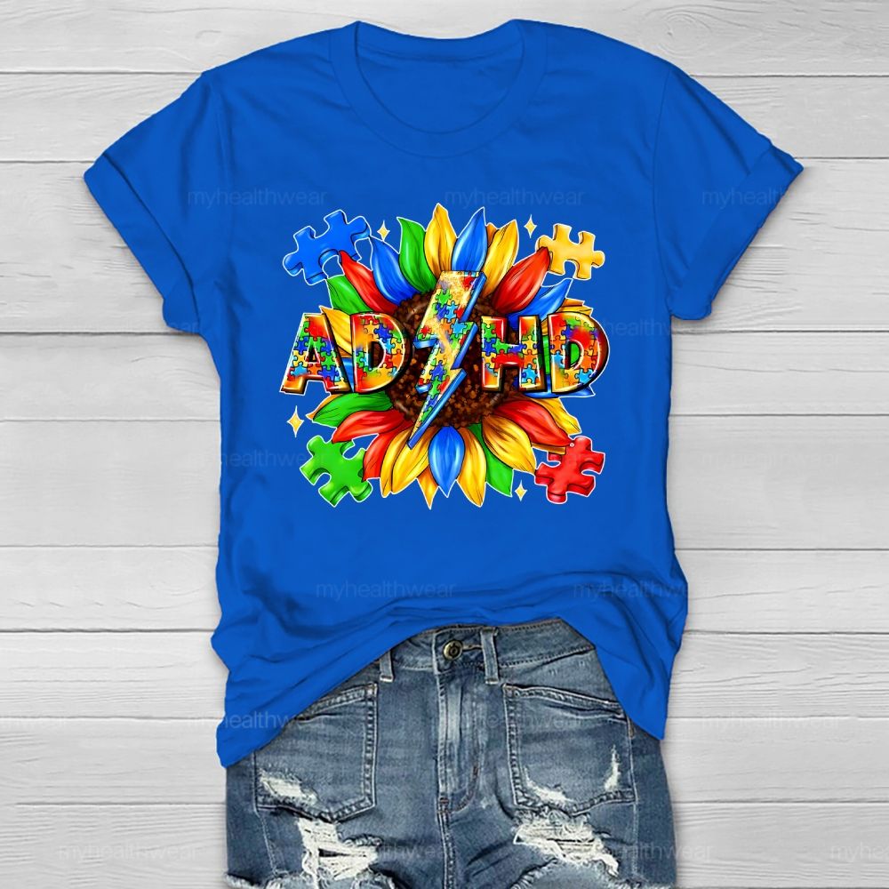 Adhd Puzzle Sunflower Healthwear T-shirt