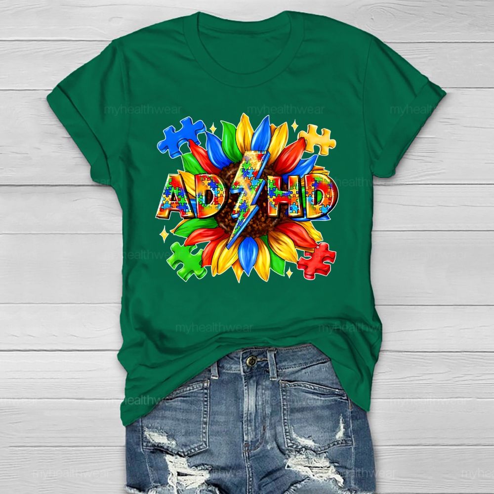 Adhd Puzzle Sunflower Healthwear T-shirt