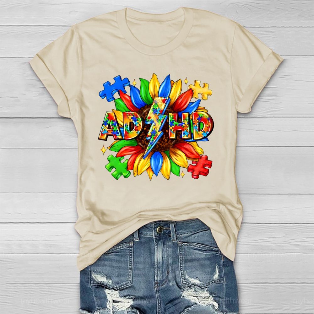 Adhd Puzzle Sunflower Healthwear T-shirt