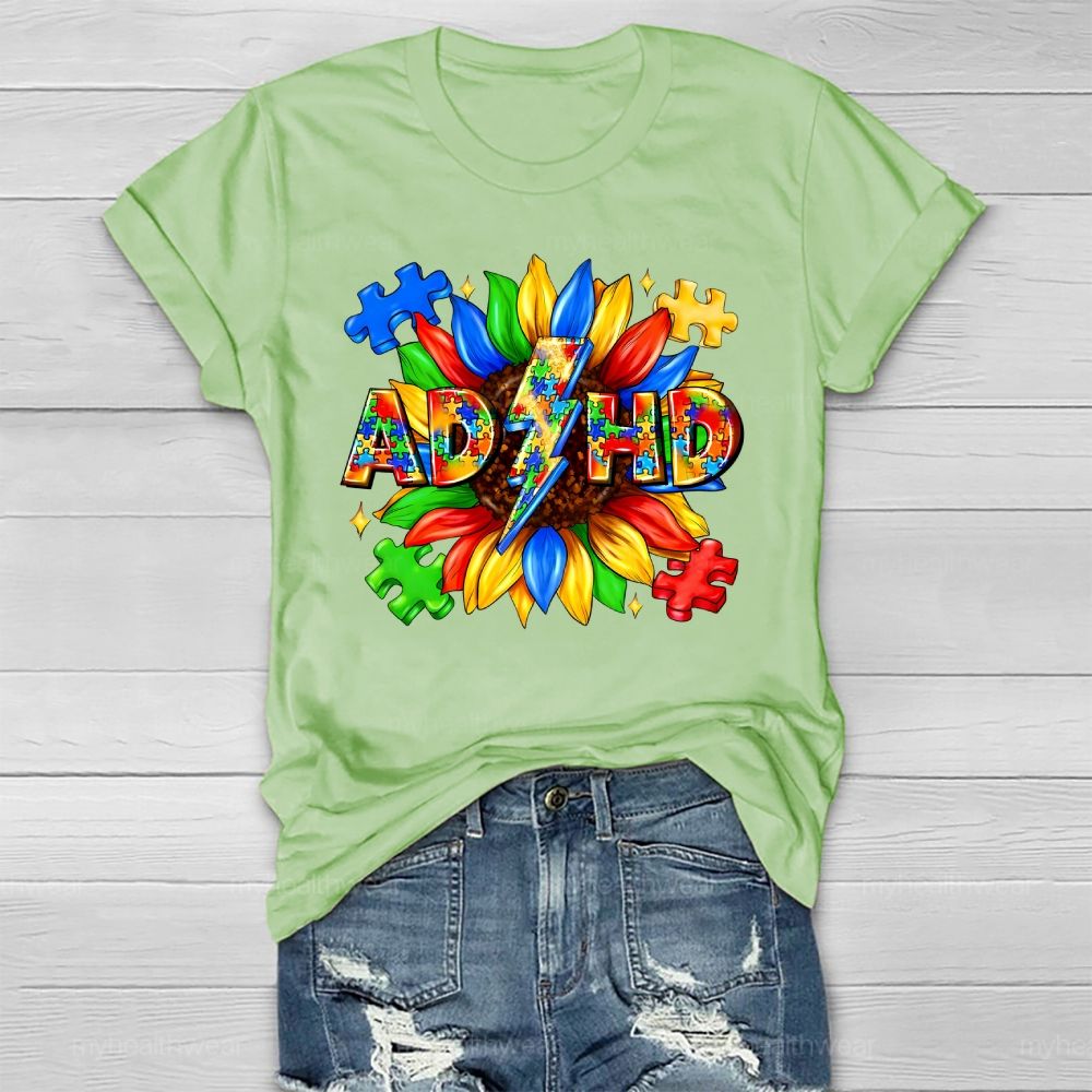 Adhd Puzzle Sunflower Healthwear T-shirt