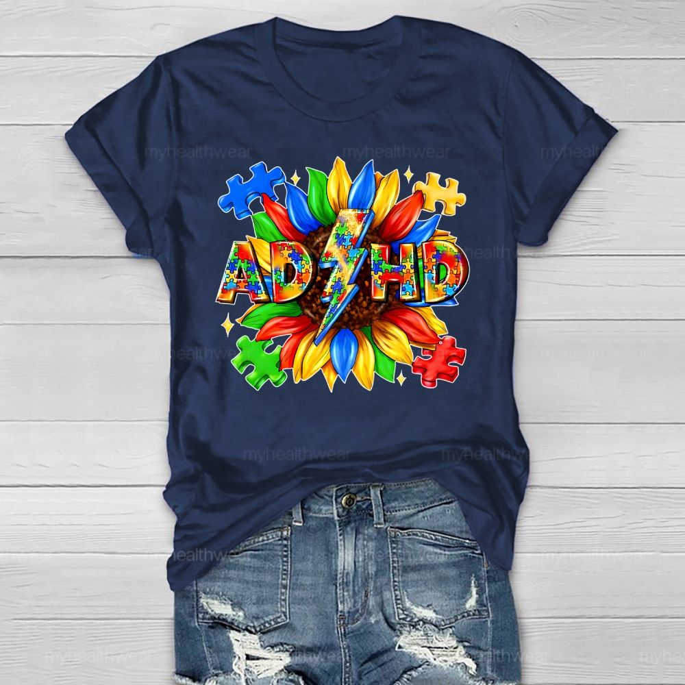 Adhd Puzzle Sunflower Healthwear T-shirt