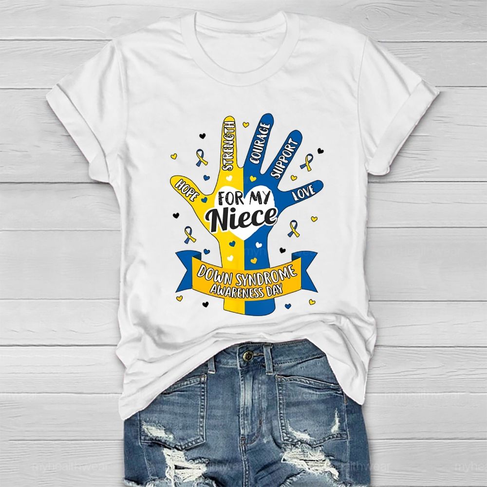 Personalized Love Support For My Niece Down Syndrome Awareness Healthwear T-shirt