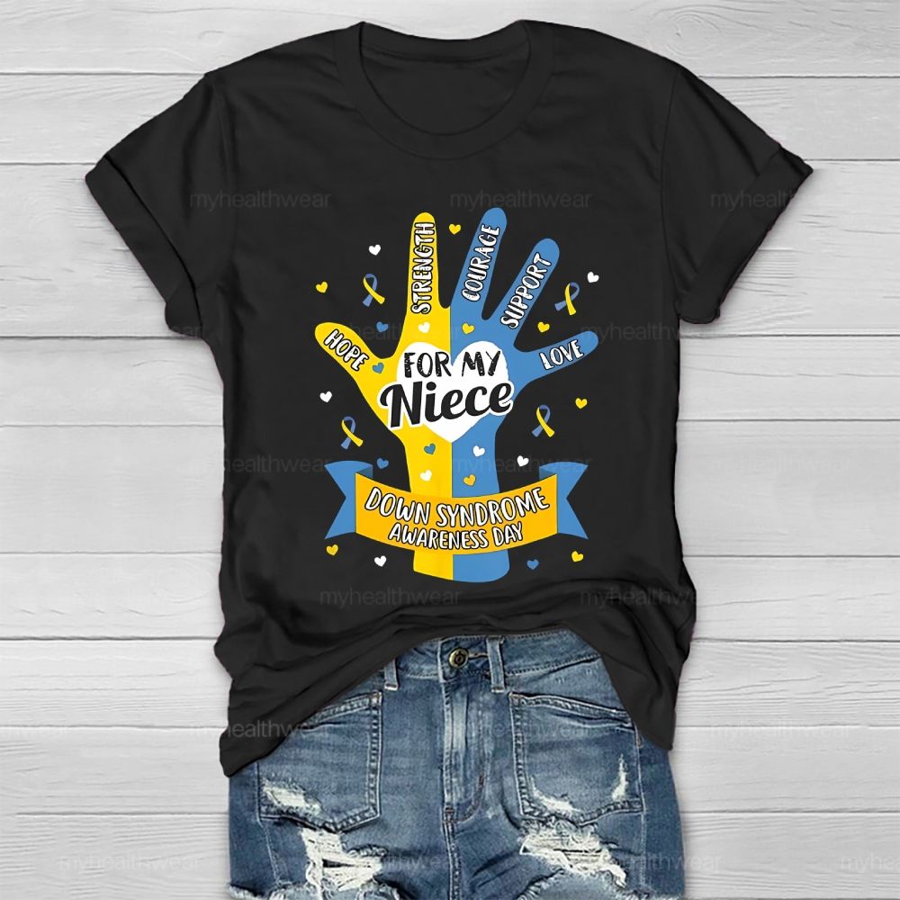 Personalized Love Support For My Niece Down Syndrome Awareness Healthwear T-shirt