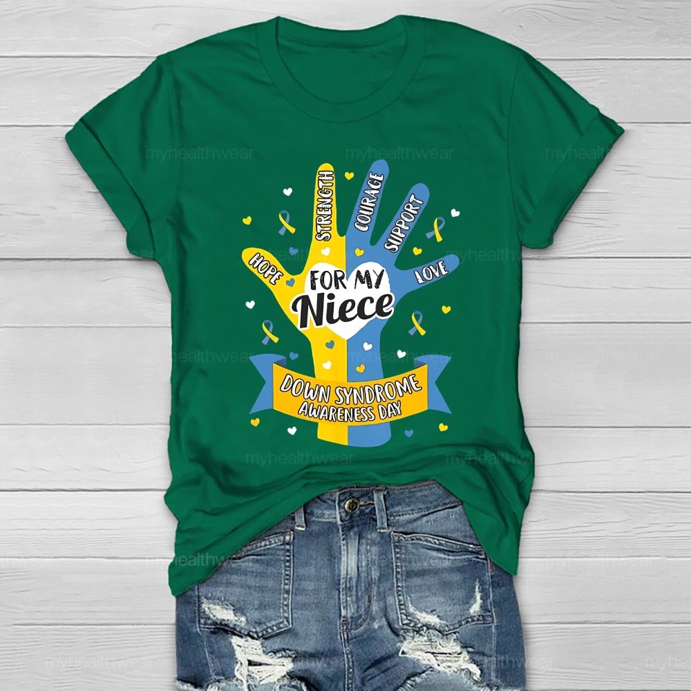 Personalized Love Support For My Niece Down Syndrome Awareness Healthwear T-shirt