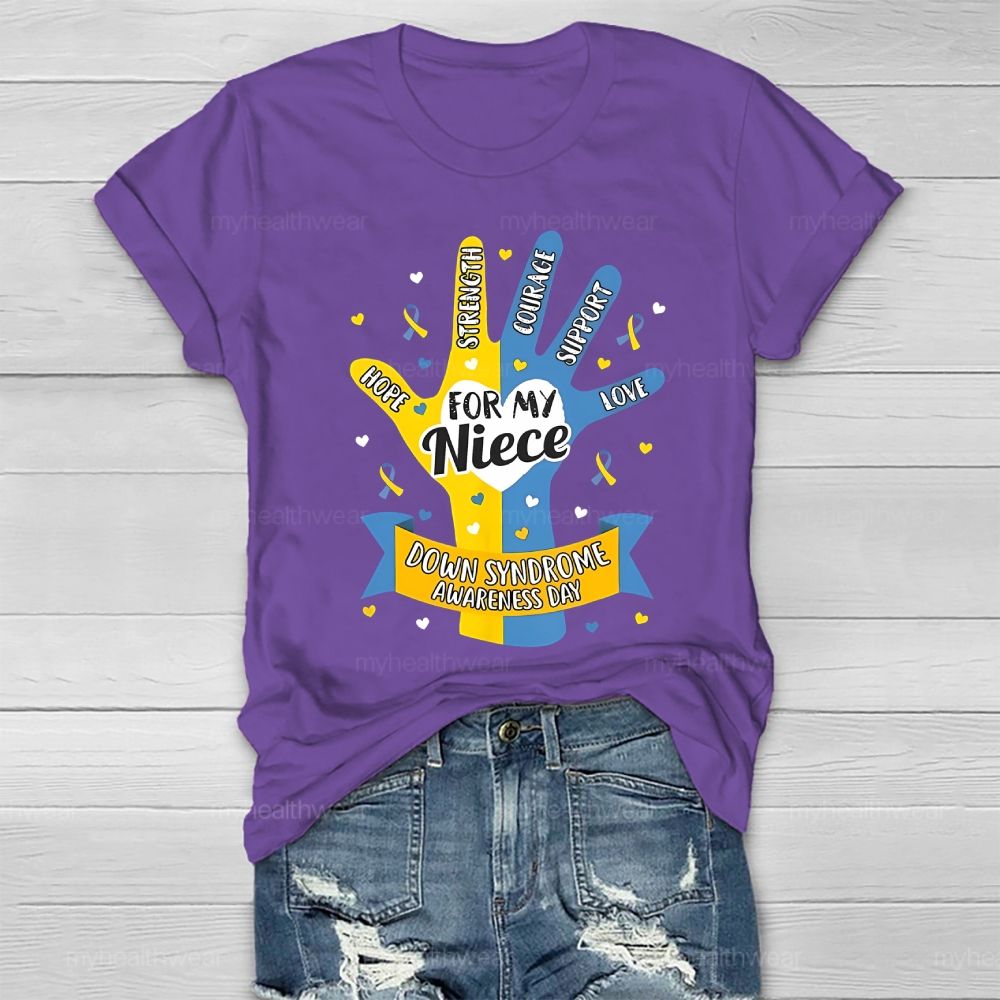 Personalized Love Support For My Niece Down Syndrome Awareness Healthwear T-shirt