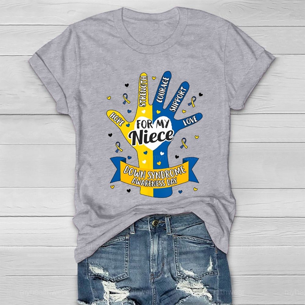 Personalized Love Support For My Niece Down Syndrome Awareness Healthwear T-shirt