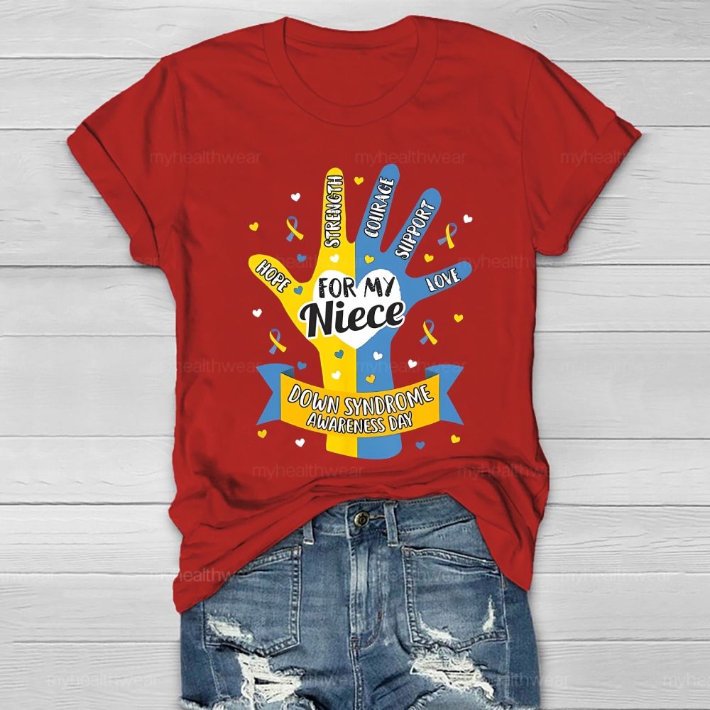 Personalized Love Support For My Niece Down Syndrome Awareness Healthwear T-shirt