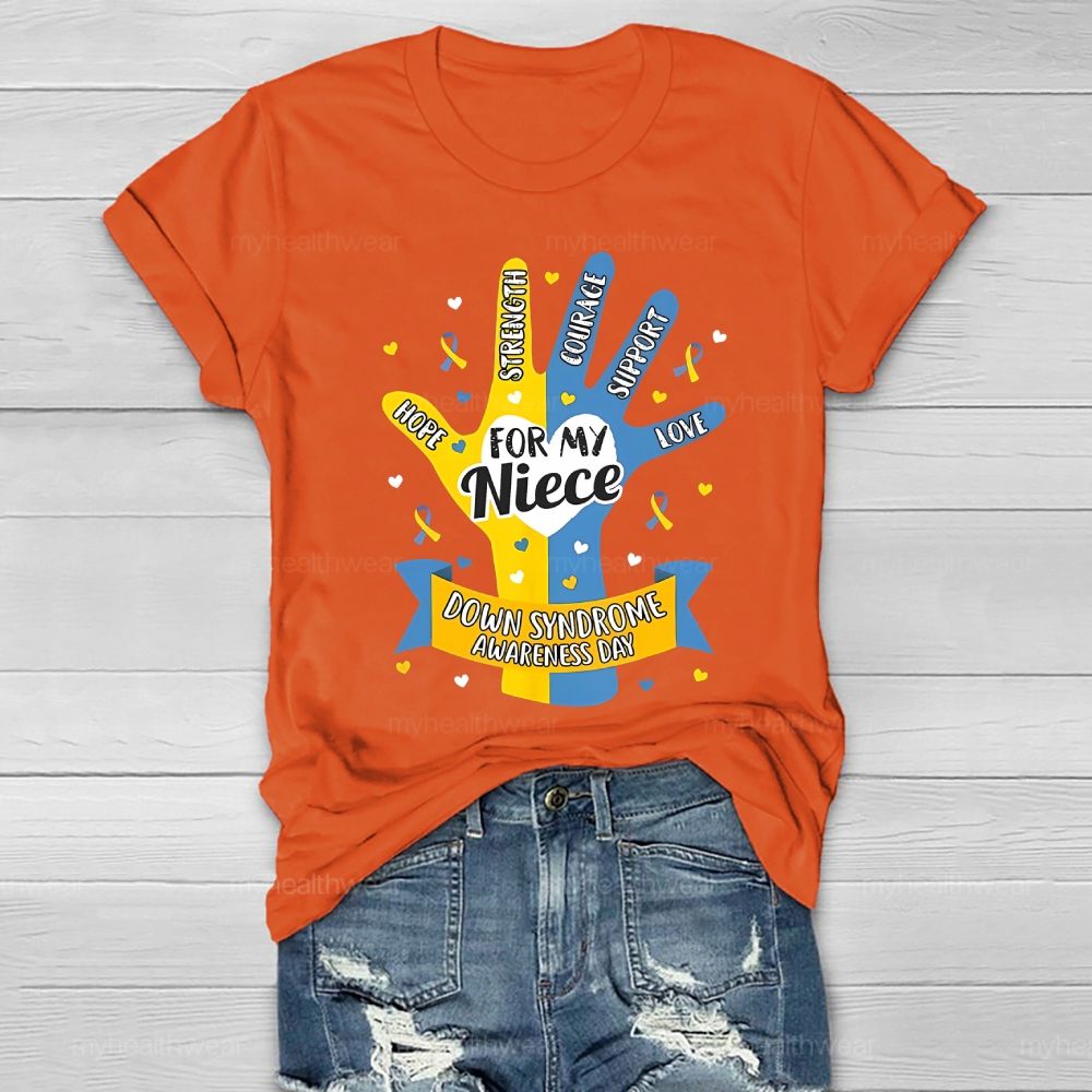 Personalized Love Support For My Niece Down Syndrome Awareness Healthwear T-shirt