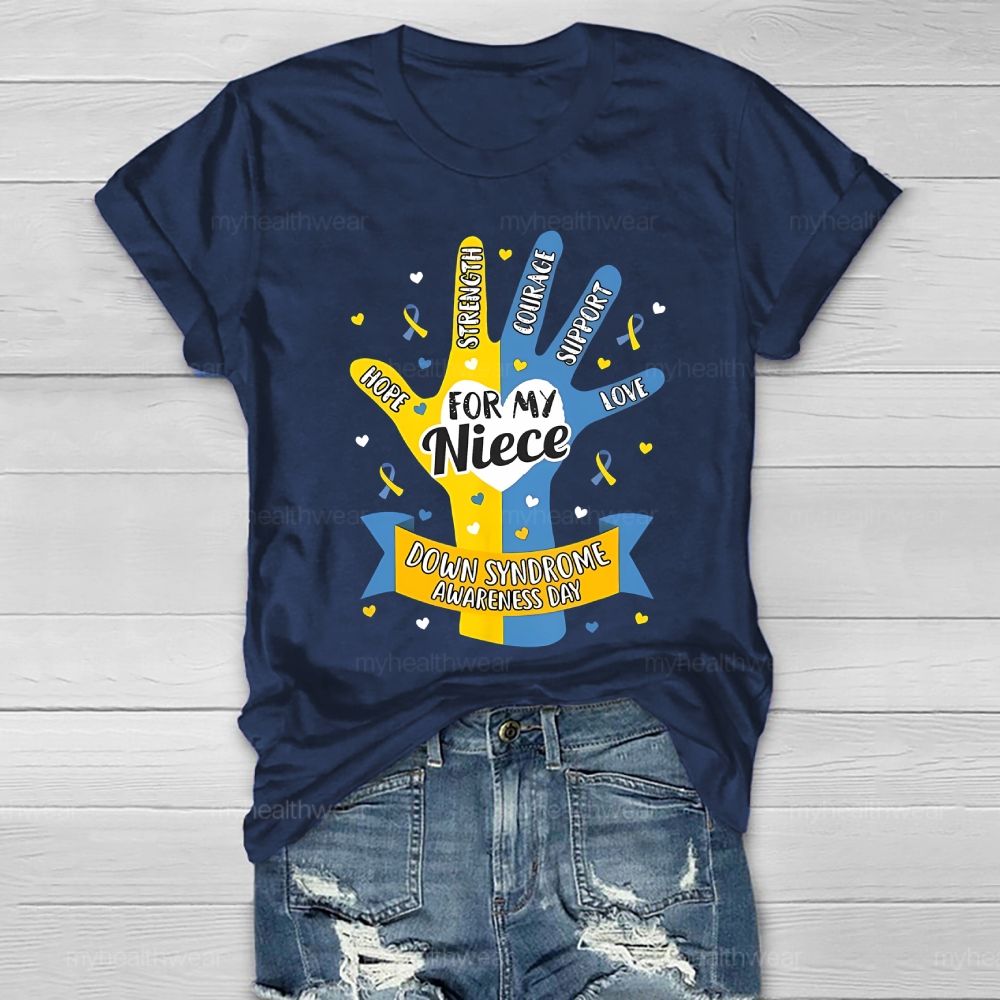 Personalized Love Support For My Niece Down Syndrome Awareness Healthwear T-shirt
