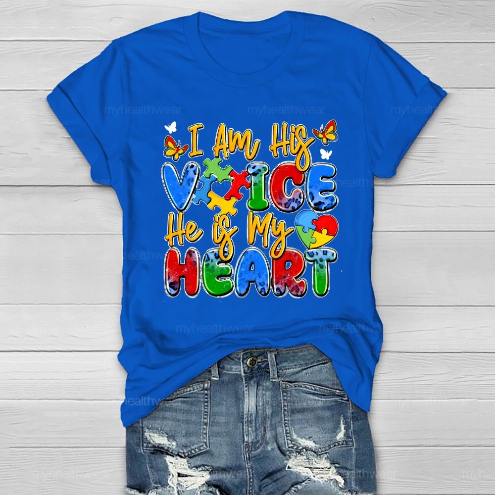 I Am His Voice He Is My Heart Autism Awareness Healthwear T-shirt