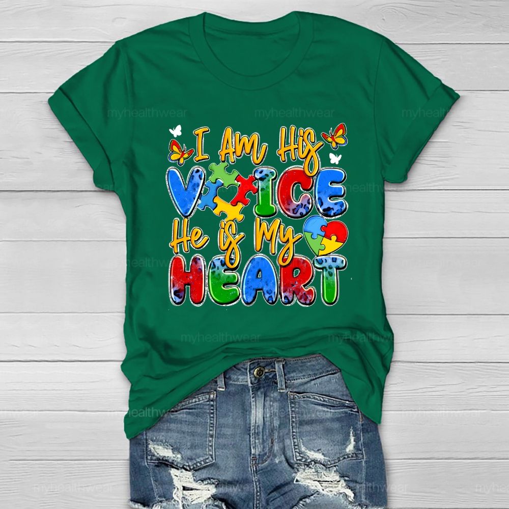 I Am His Voice He Is My Heart Autism Awareness Healthwear T-shirt