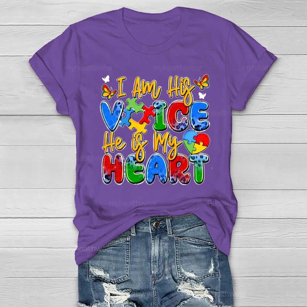 I Am His Voice He Is My Heart Autism Awareness Healthwear T-shirt