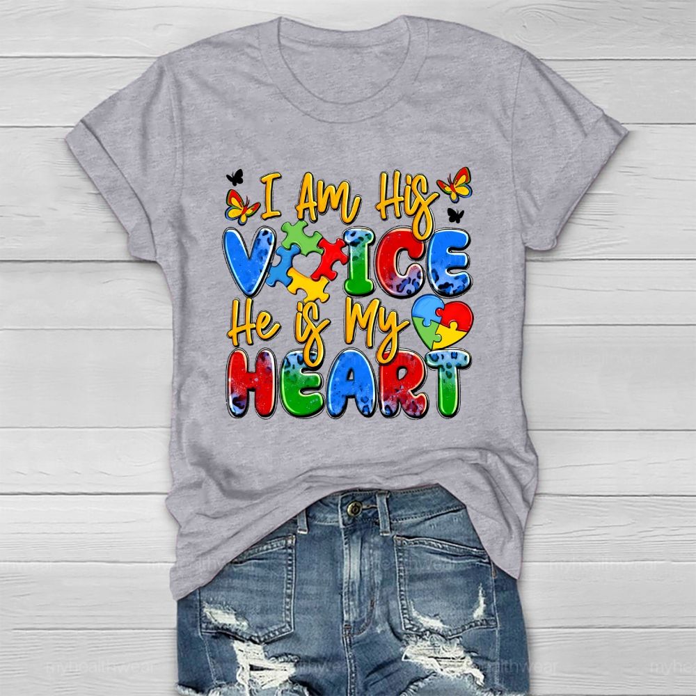 I Am His Voice He Is My Heart Autism Awareness Healthwear T-shirt