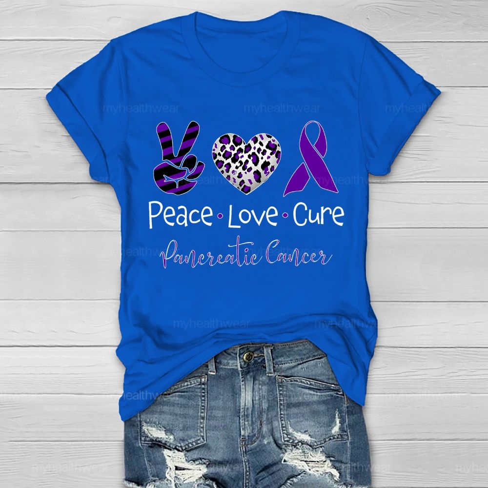 Peace Love Cure Purple Ribbon Pancreatic Cancer Awareness Healthwear T-shirt