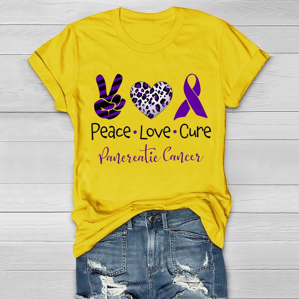 Peace Love Cure Purple Ribbon Pancreatic Cancer Awareness Healthwear T-shirt