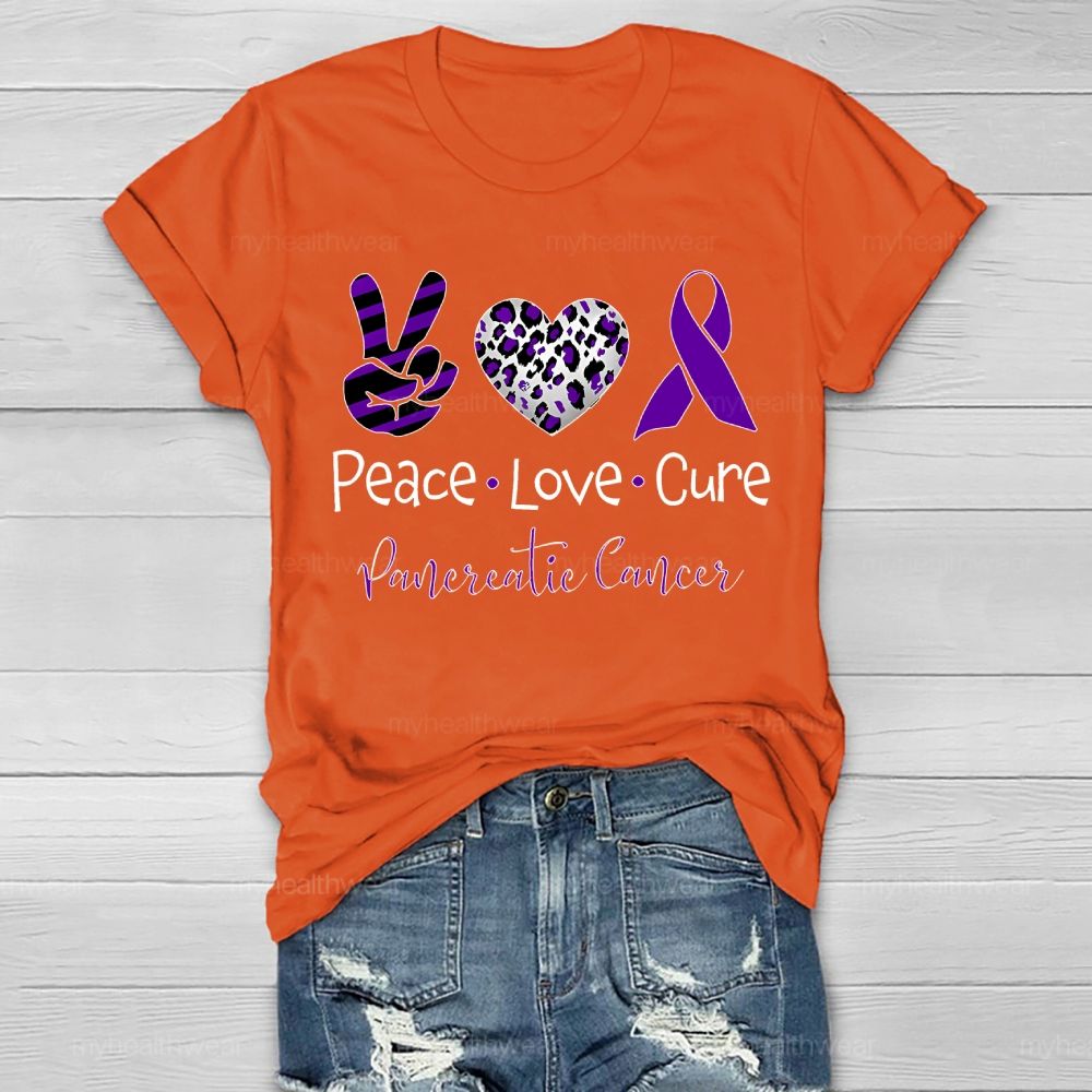 Peace Love Cure Purple Ribbon Pancreatic Cancer Awareness Healthwear T-shirt