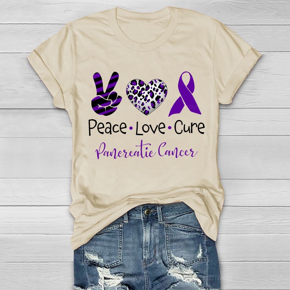Peace Love Cure Purple Ribbon Pancreatic Cancer Awareness Healthwear T-shirt