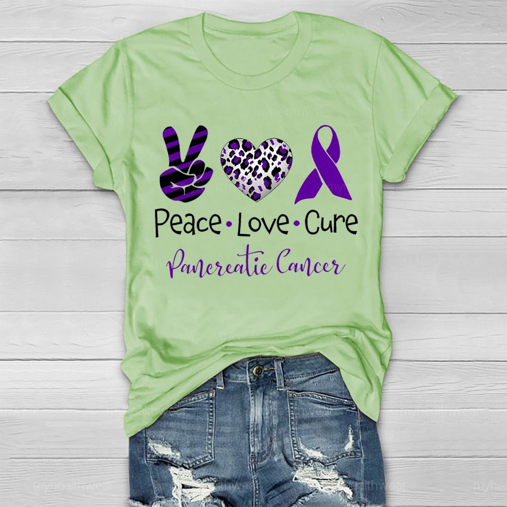 Peace Love Cure Purple Ribbon Pancreatic Cancer Awareness Healthwear T-shirt