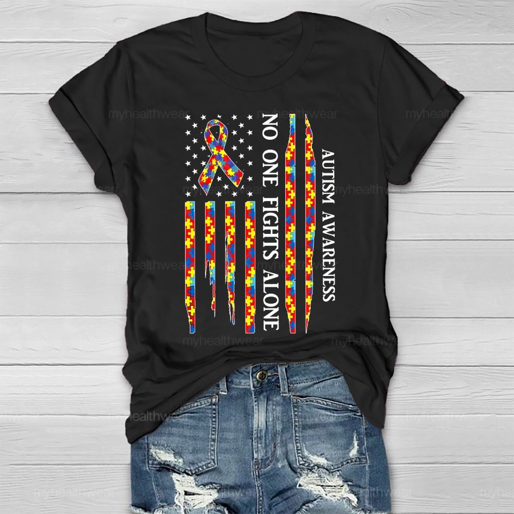 No One Fights Alone Autism Awareness Healthwear T-shirt