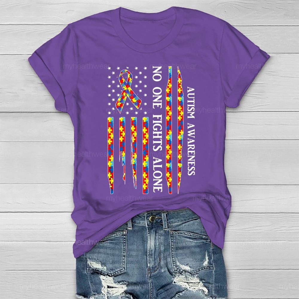 No One Fights Alone Autism Awareness Healthwear T-shirt