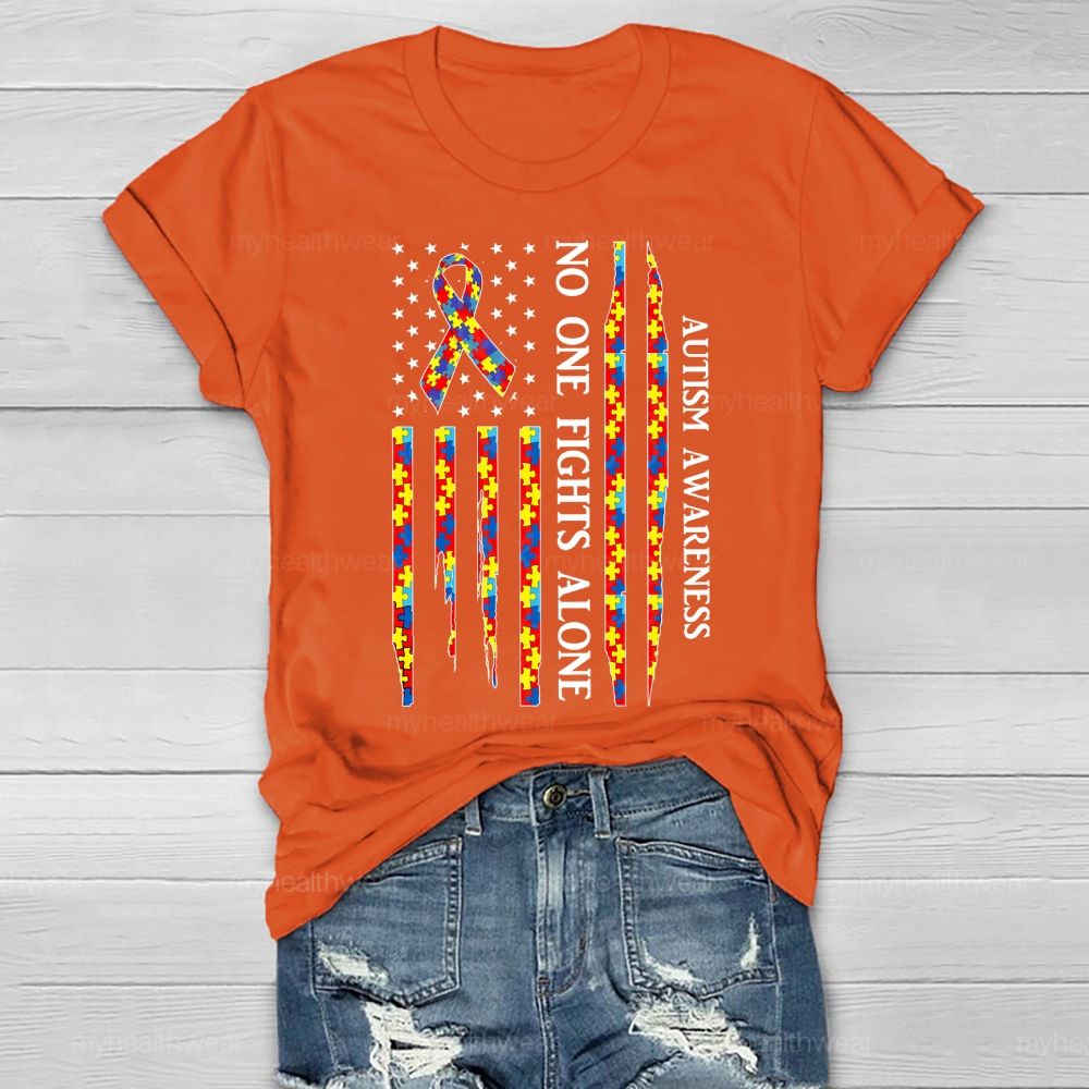 No One Fights Alone Autism Awareness Healthwear T-shirt