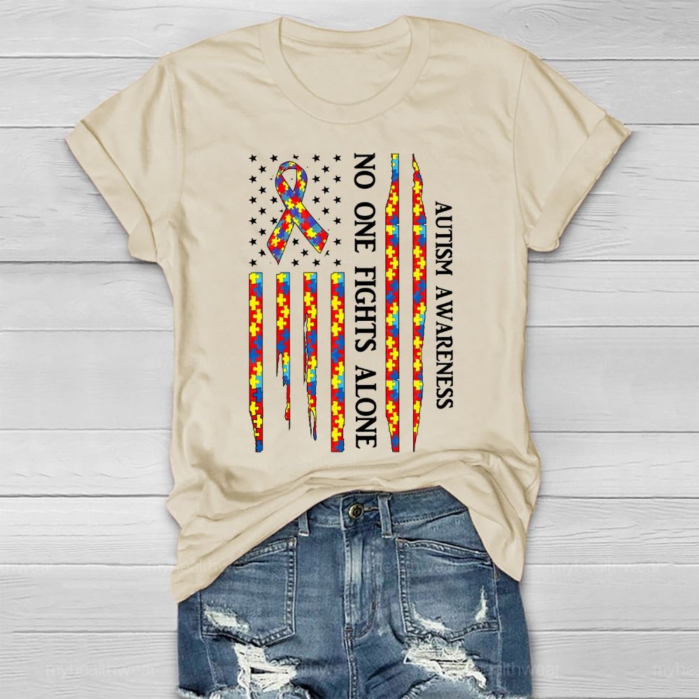 No One Fights Alone Autism Awareness Healthwear T-shirt