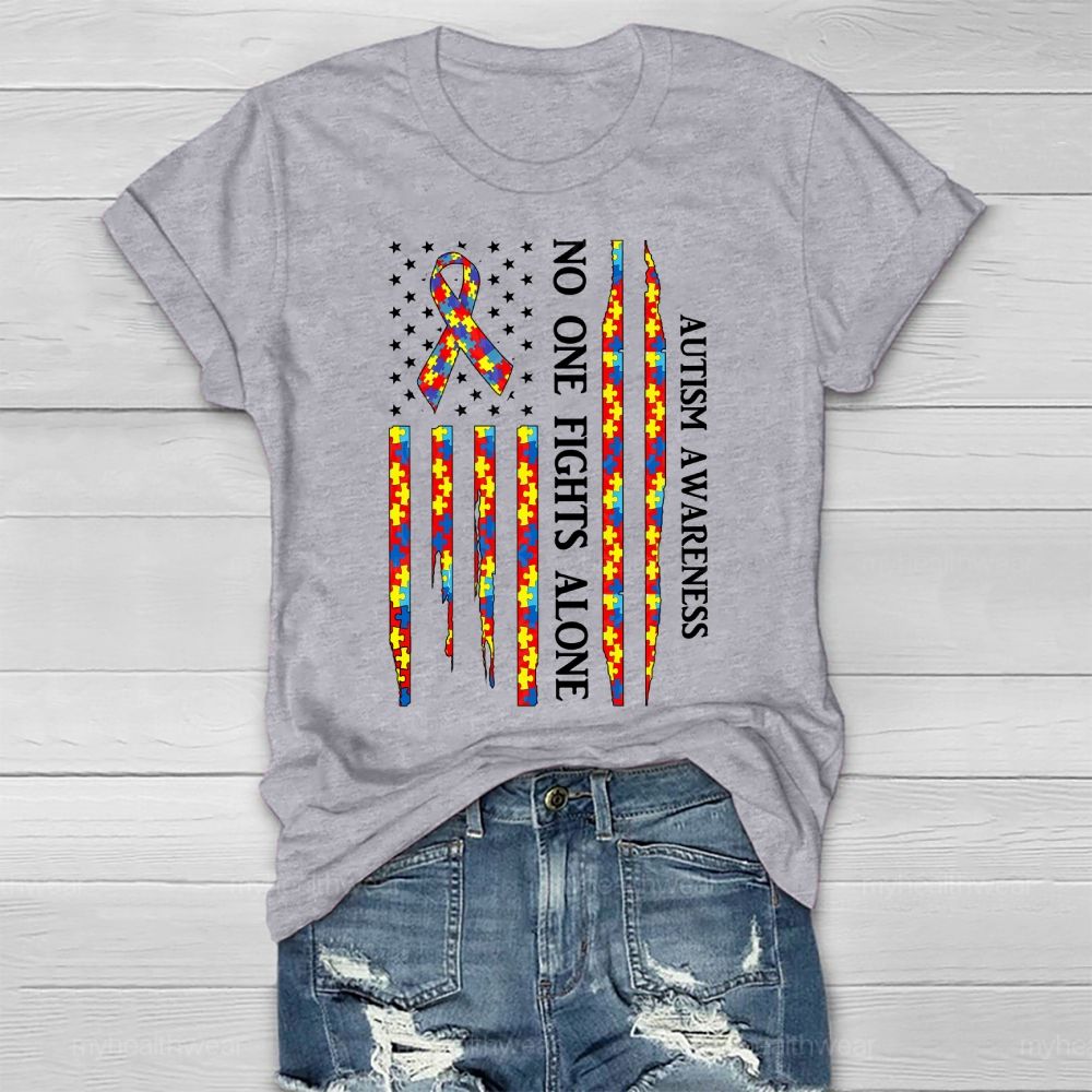 No One Fights Alone Autism Awareness Healthwear T-shirt