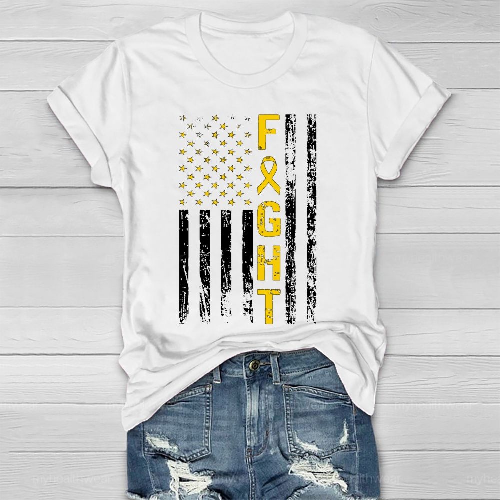 Fight Gold Ribbon Flag Star Healthwear T-shirt