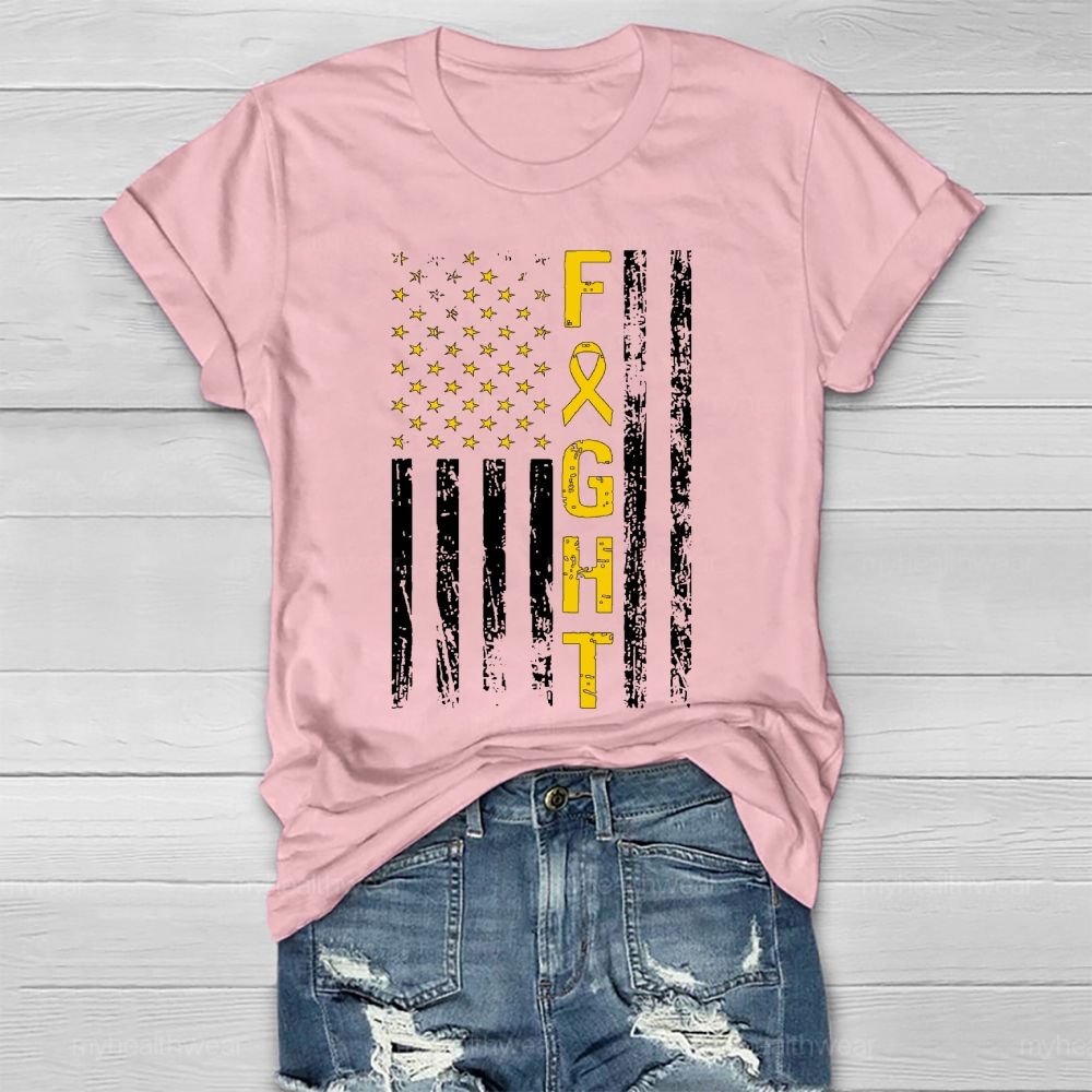 Fight Gold Ribbon Flag Star Healthwear T-shirt
