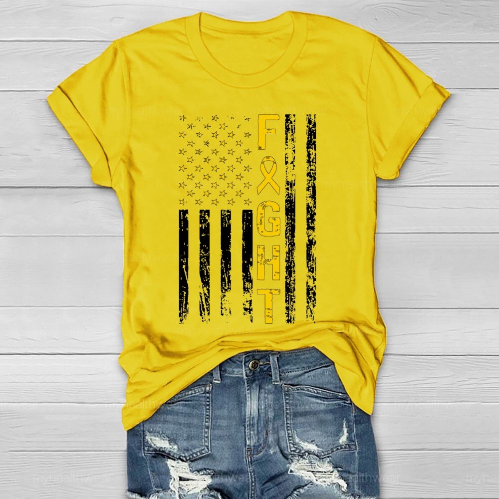Fight Gold Ribbon Flag Star Healthwear T-shirt