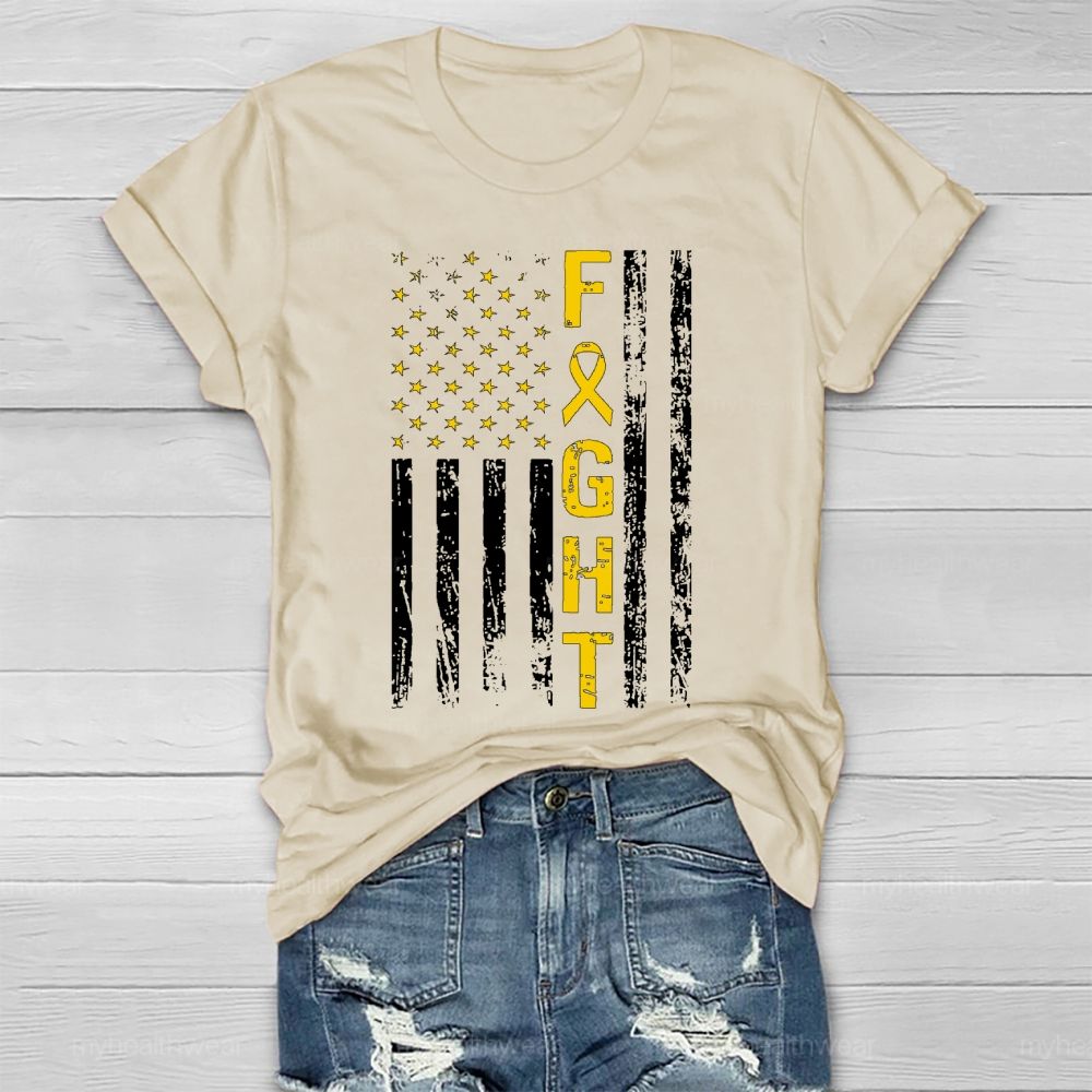 Fight Gold Ribbon Flag Star Healthwear T-shirt