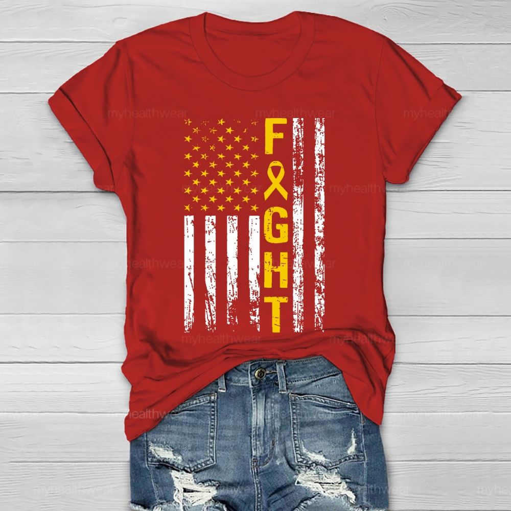 Fight Gold Ribbon Flag Star Healthwear T-shirt