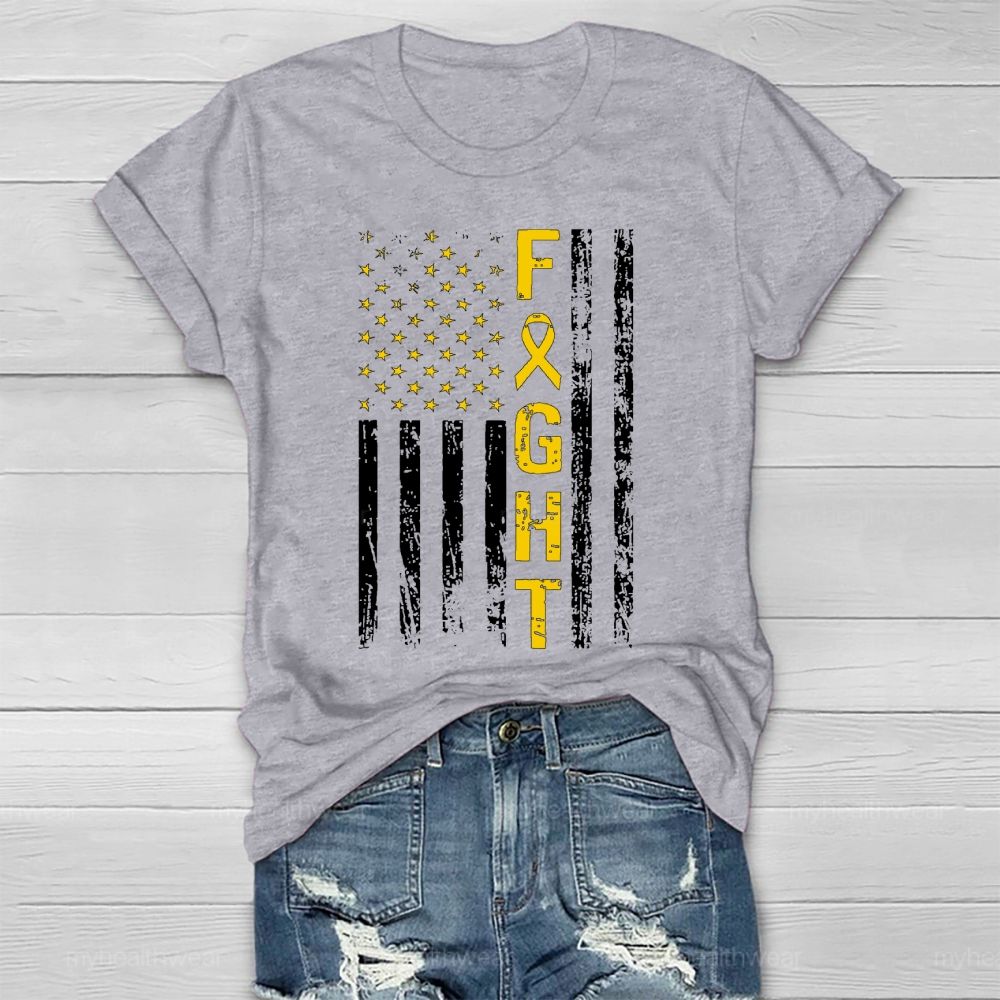 Fight Gold Ribbon Flag Star Healthwear T-shirt