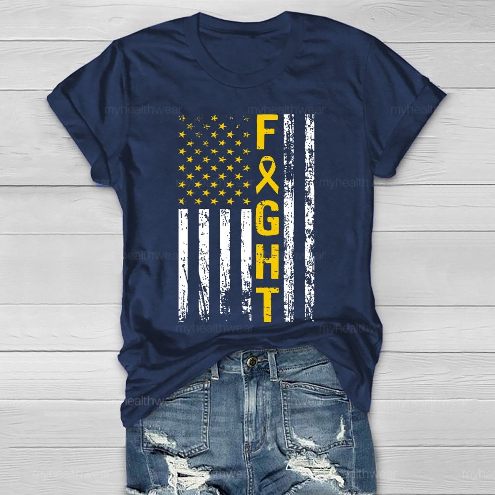 Fight Gold Ribbon Flag Star Healthwear T-shirt