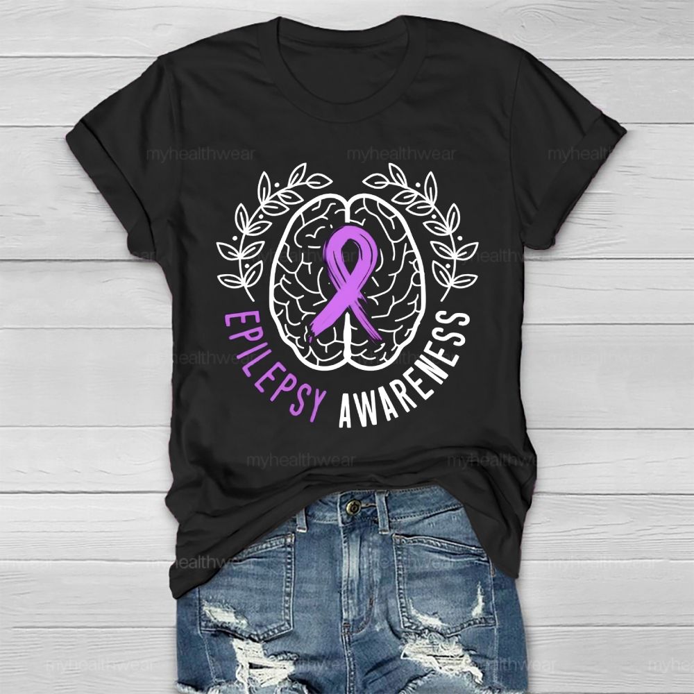 Epilepsy Awareness Purple Ribbon Brain Healthwear T-shirt