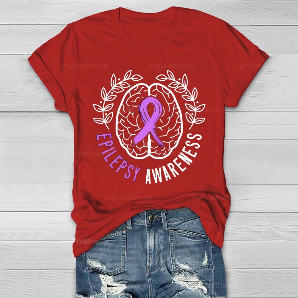 Epilepsy Awareness Purple Ribbon Brain Healthwear T-shirt