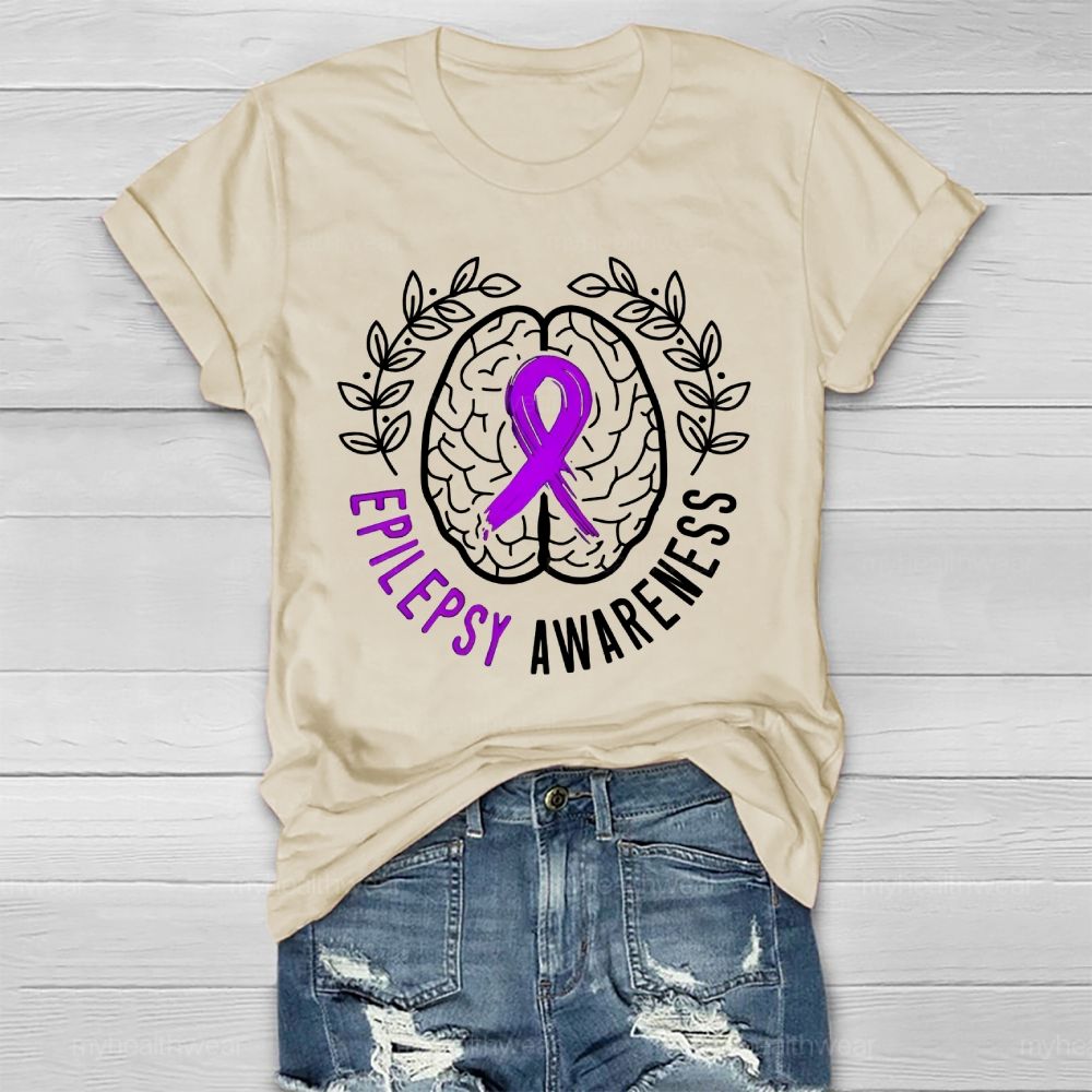 Epilepsy Awareness Purple Ribbon Brain Healthwear T-shirt