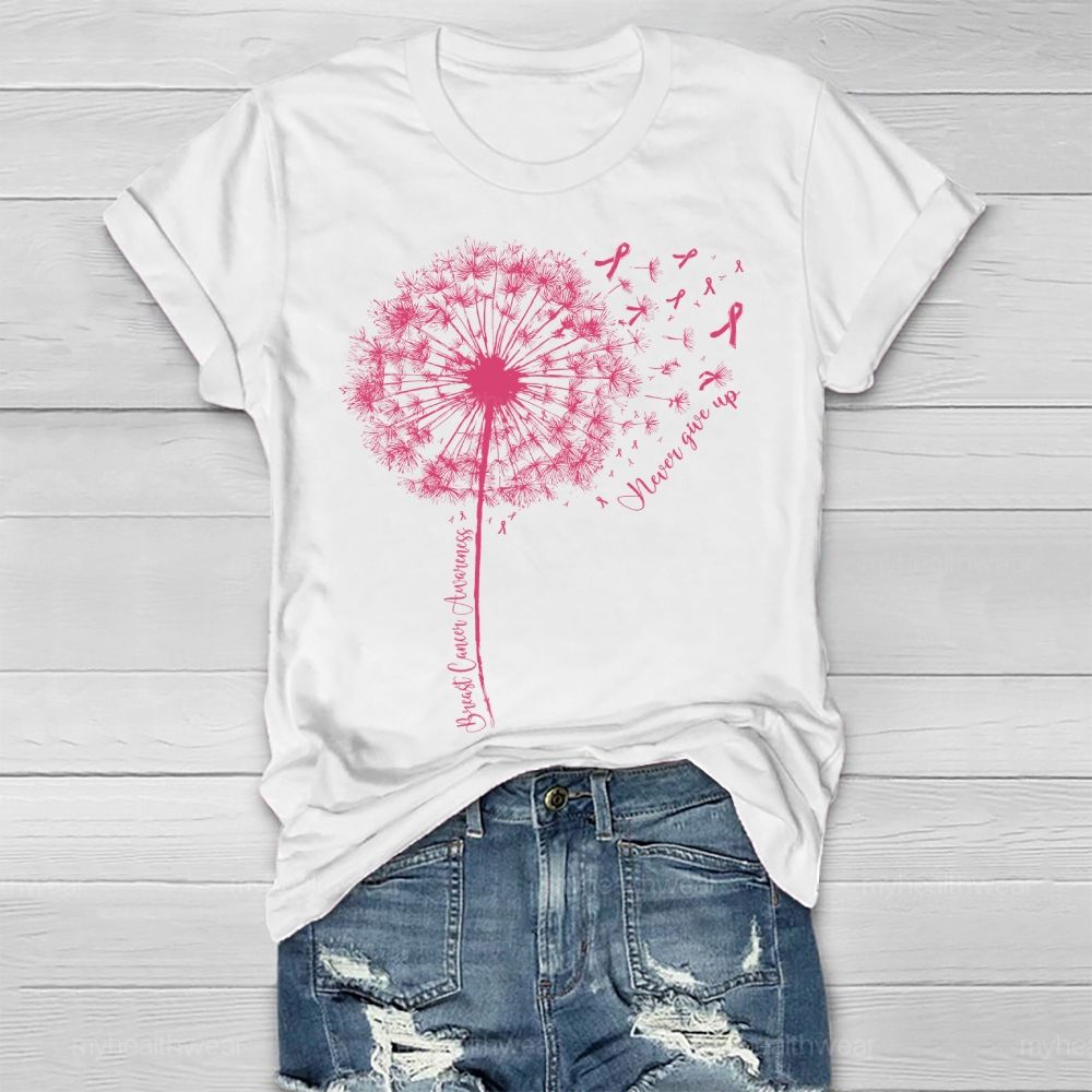 Breast Cancer Awareness Never Give Up Healthwear T-shirt