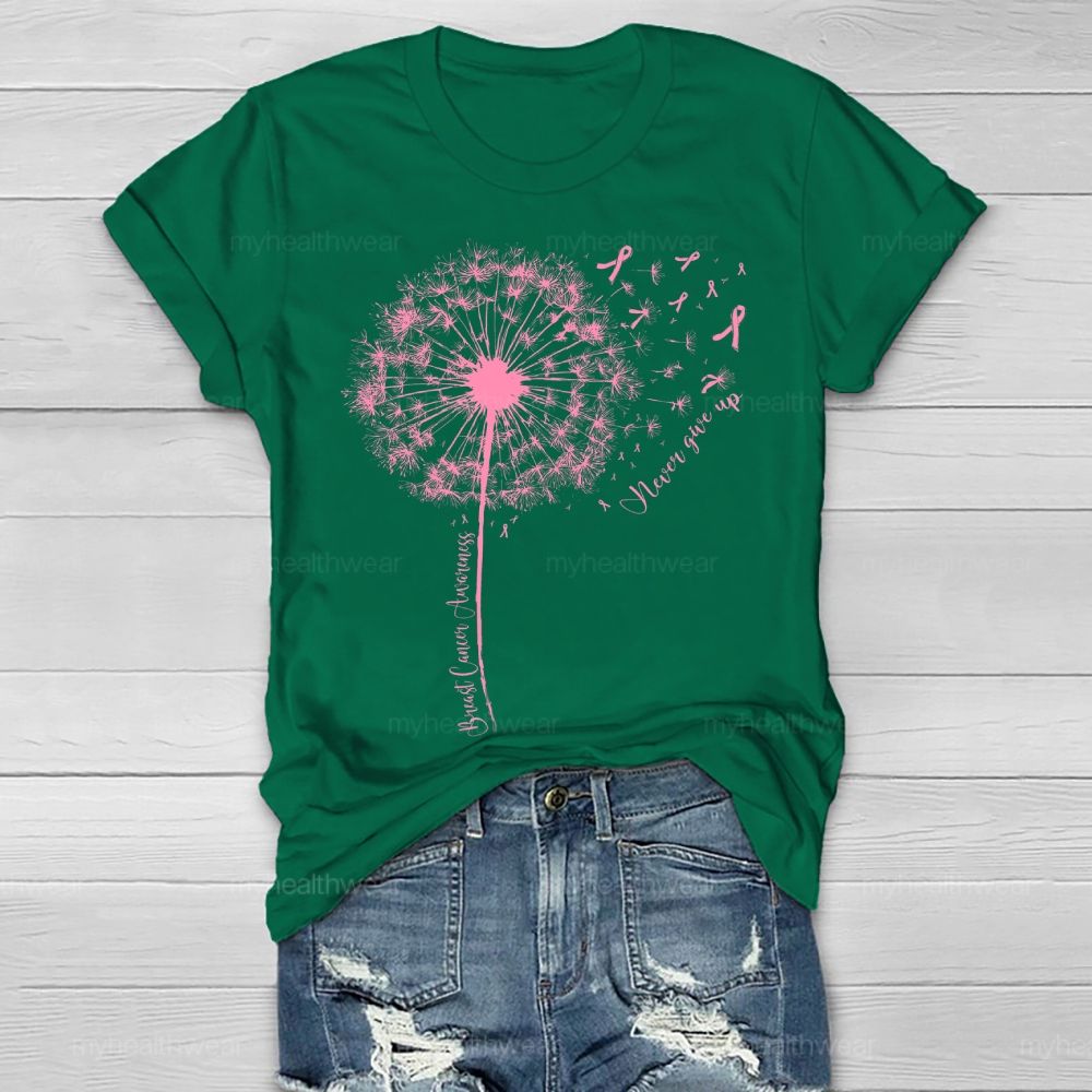 Breast Cancer Awareness Never Give Up Healthwear T-shirt