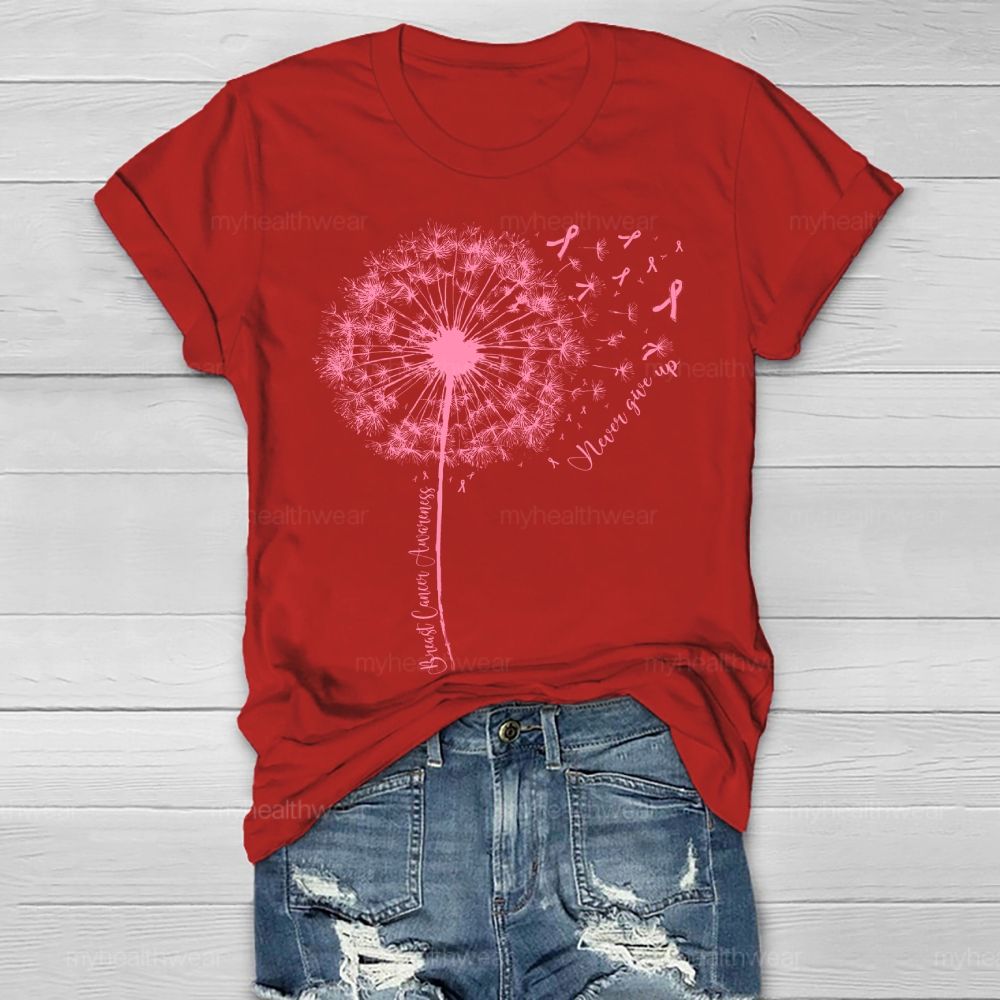 Breast Cancer Awareness Never Give Up Healthwear T-shirt