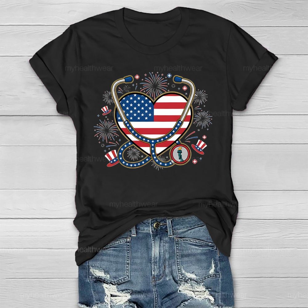 Stethoscope Nurse Independence Day Healthwear T-shirt