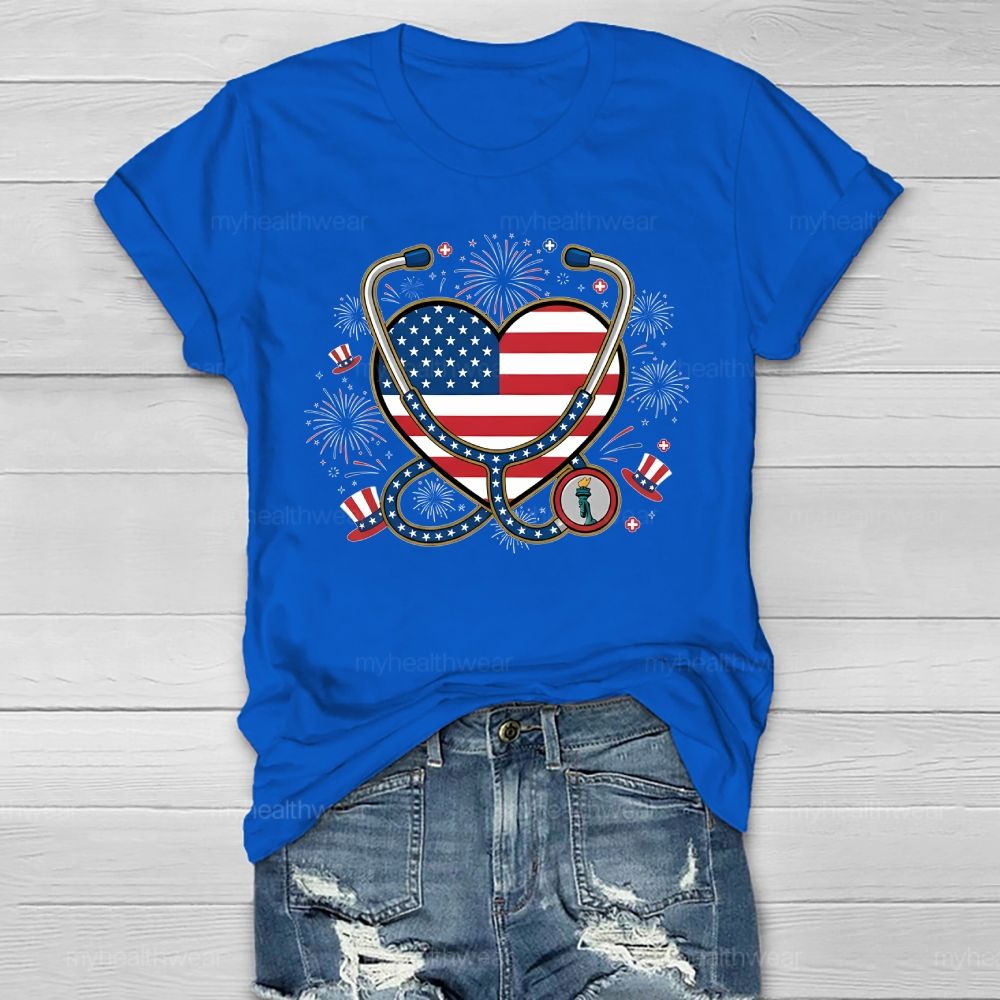 Stethoscope Nurse Independence Day Healthwear T-shirt